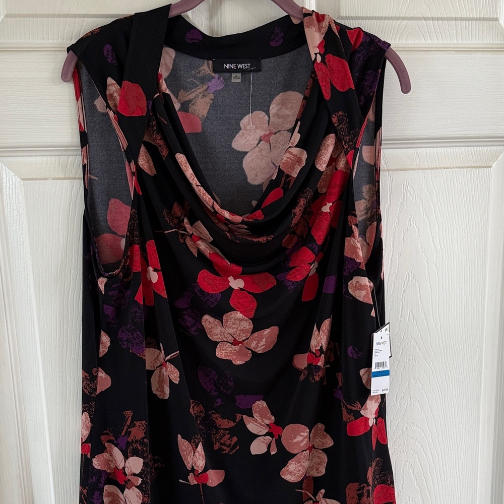 Nine West Black and Red Floral Top